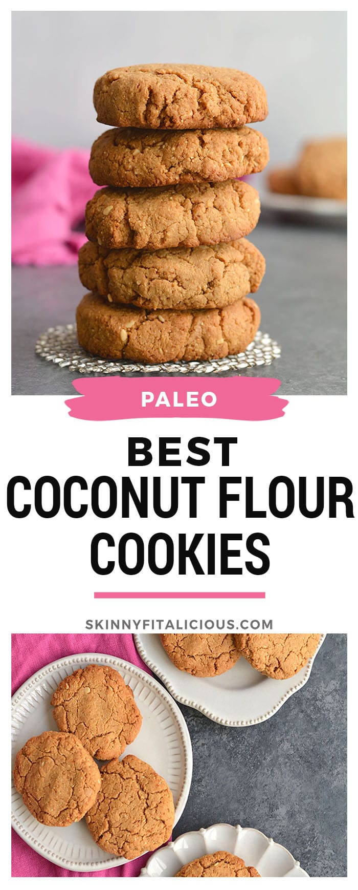 The Best Coconut Flour Cookies you'll ever eat! Made with peanut butter and lightly sweetened with coconut sugar, these thick and chewy cookies are too good to be true. Only 6 ingredients, quick to make and easy to customize. This coconut flour recipe is the only one you will ever need. Paleo swap included! Gluten Free + Low Calorie + Paleo