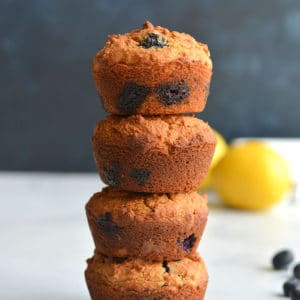 Almond Flour Blueberry Muffins! Fuffy, low carb, Paleo muffins lightened up and packed with antioxidant rich blueberries. A high protein breakfast or snack muffin that's nutritious and delicious! Paleo + Low Carb + Gluten Free