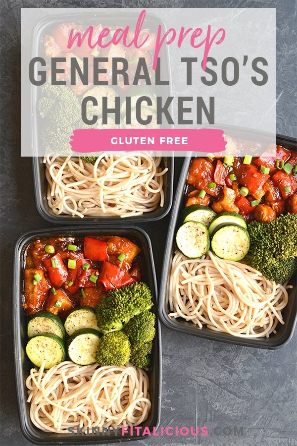 Meal Prep General TSO's Chicken! This Paleo version is made easy in the Instant Pot or on the stovetop. Topped with a healthier, starch-free sauce that's delicious and packed with wholesome ingredients. Serve with brown rice pasta for a lighter, healthier homemade version of your favorite takeout! Gluten Free + Paleo + Low Calorie