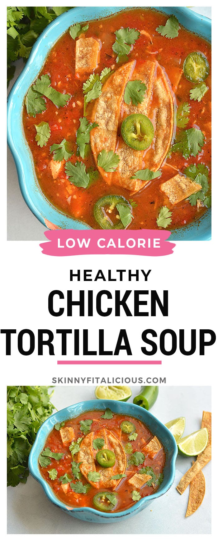 Chicken Tortilla Soup! A gluten free and Paleo soup that's nourishing and slightly spicy! Roasted then blended pasilla chilies and carrots give this soup amazing flavors.