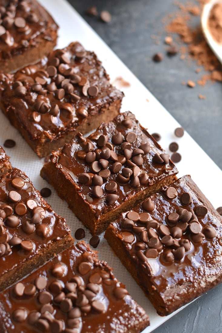 Double Chocolate Chickpea Brownies! Decadent, chewy brownies made flourless with chickpeas and simple ingredients. These rich, chocolatey flourless brownies are easy to make, but even better to eat! Gluten Free + Low Calorie