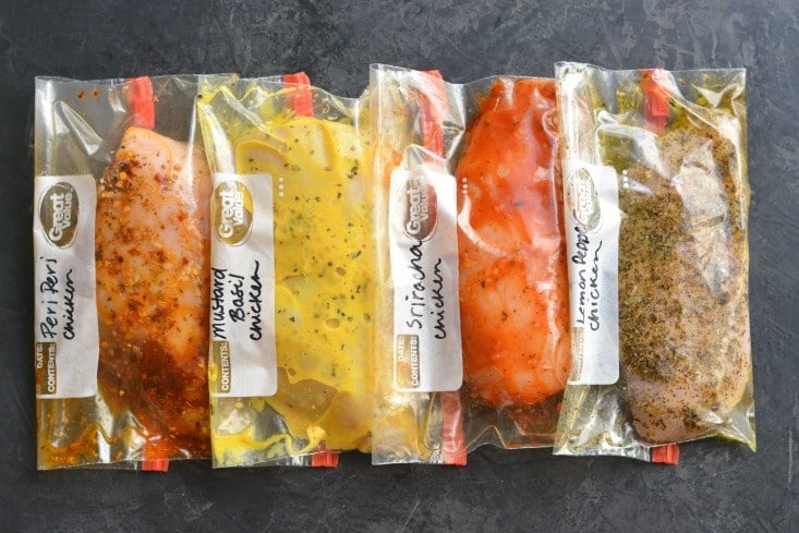 4 Low Carb Chicken Marinades! Freezer friendly and will make your meal planning a breeze. Takes just 10 minutes to prep! These easy freezer chicken marinades are perfect for quick and healthy meals. Low Carb + Paleo + Low Calorie + Gluten Free
