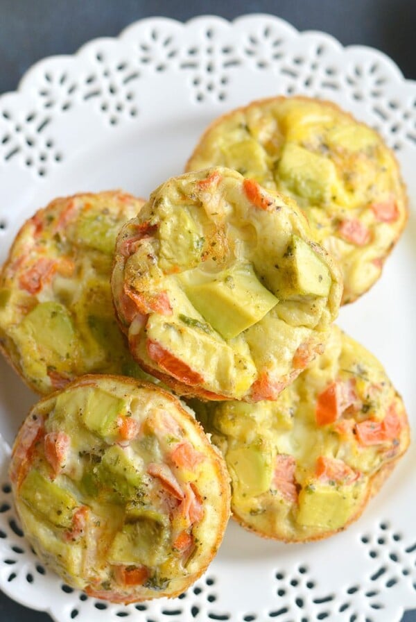 Tex-Mex Avocado Egg Muffins! Made with salsa and avocado, these egg cups make a nutritious low carb breakfast. Easy to make ahead of time and warm up on the go! Low Carb + Paleo + Gluten Free + Low Calorie