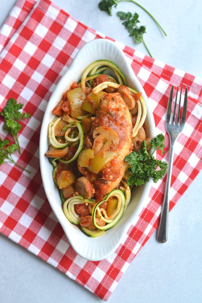 Crockpot Chicken Cacciatore with Zucchini Noodles Skinny Fitalicious®
