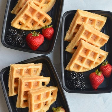 Meal Prep Almond Flour Waffles are a breeze to make and rich in protein. Easy to make light and fluffy with a few healthy, dairy free ingredients. Great for an easy breakfast meal prep and freezable too! Paleo + Gluten Free