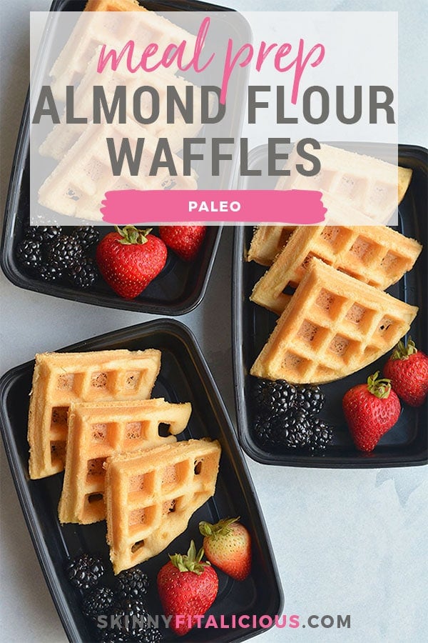 Meal Prep Almond Flour Waffles are a breeze to make and rich in protein. Easy to make light and fluffy with a few healthy, dairy free ingredients. Great for an easy breakfast meal prep and freezable too! Paleo + Gluten Free