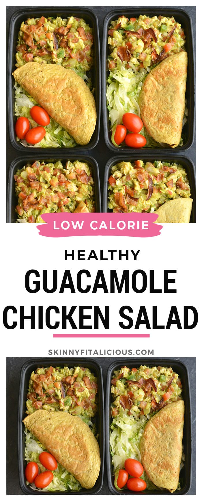Meal Prep Bacon Guacamole Chicken Salad! Made with chicken, guacamole and bacon, this is low carb salad is perfect for an easy lunch. Pair with lettuce and your favorite low carb tortilla for a quick and easy meal prep. Lunch doesn't get any easier or more delicious than this!