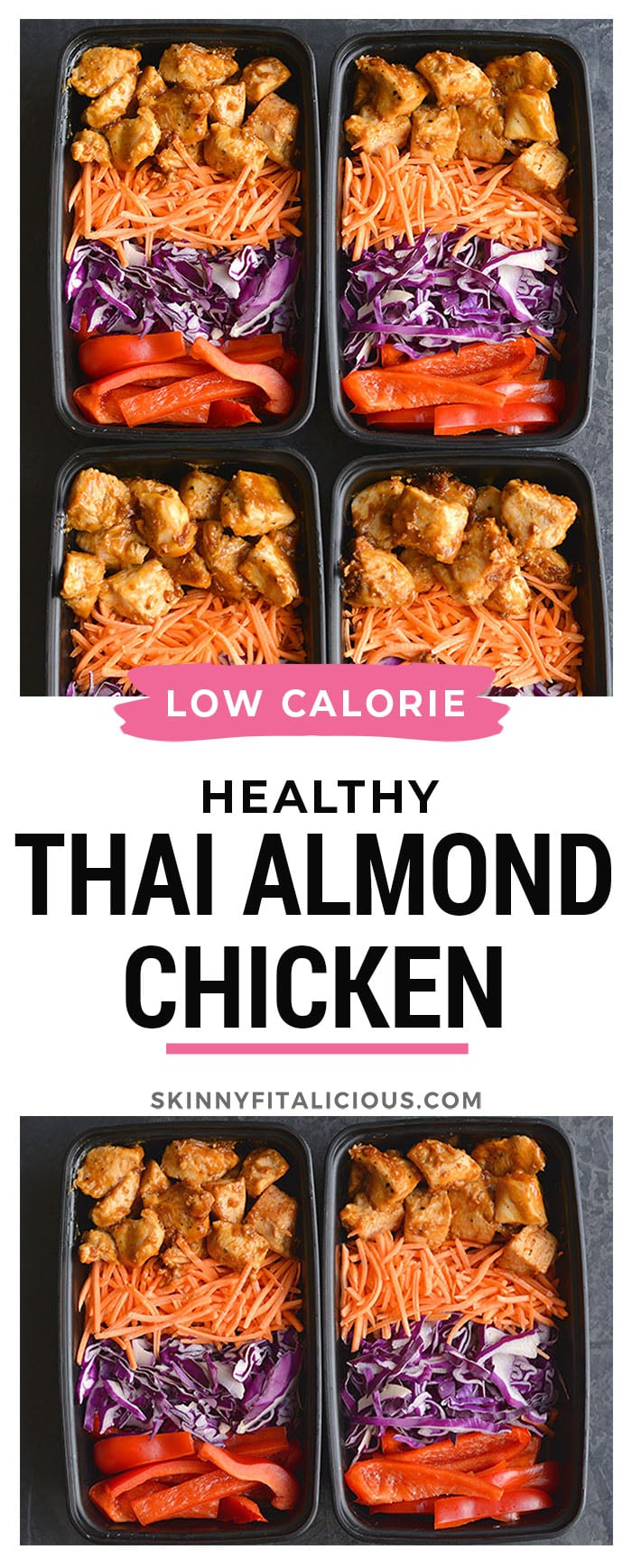 Meal Prep Thai Almond Chicken! Packed with flavor and nourishment, this meal prep recipe is quick to make and filling. Made in 30 minutes, you will love this creamy, Thai flavored chicken.
