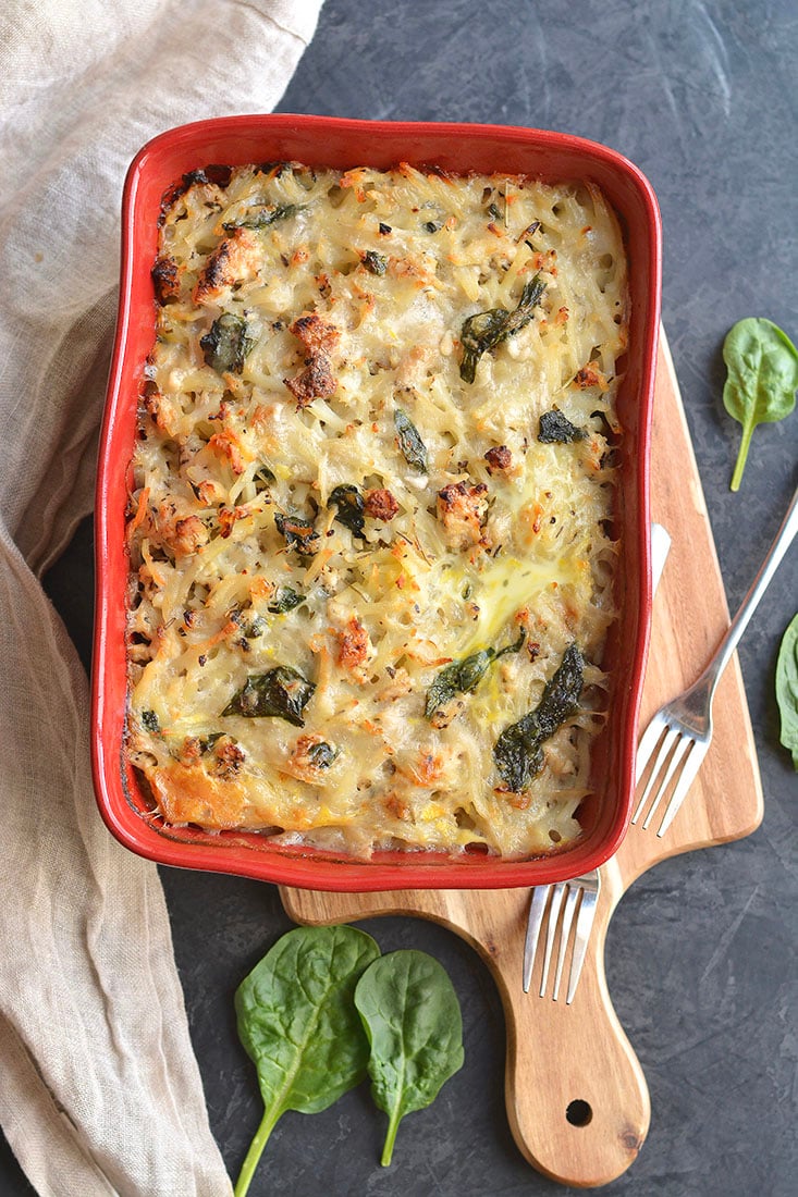 Creamy Chicken Potato Casserole! A comforting meal with potatoes, chicken and a dairy-free cream sauce. A simple, wholesome Paleo dinner that's easy to make and Whole30 friendly. 