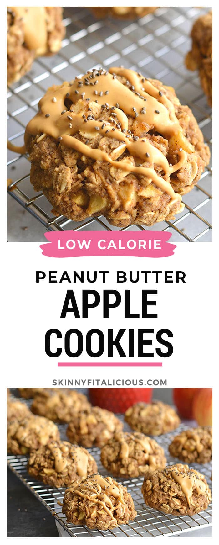 Apple Peanut Butter Cookies made with flax, chia and oats. A low calorie, gluten-free and vegan friendly snack that's easy to make and a nutritious treat! Gluten Free + Vegan + Low Calorie