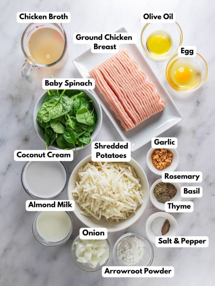 Ingredients to make this casserole in bowls on a table.