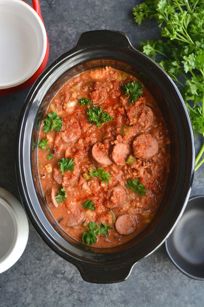 Crockpot Cajun Chicken Sausage Chili {Paleo, GF, Low Calorie} Skinny