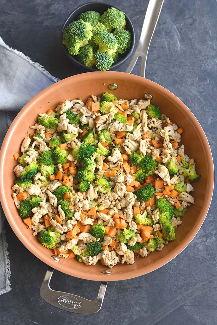 Turkey Sweet Potato Broccoli Hash is a quick and easy, egg-free breakfast that the whole family will love. Perfect for meal prep and increasing veggies. Filling, hearty and full of flavorful spices. Paleo + Whole30 + Gluten Free + Low Carb + Low Calorie