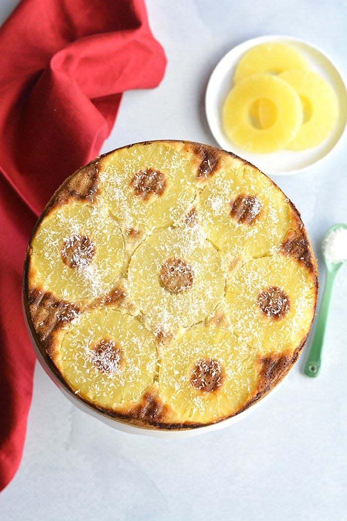 This Almond Flour Upside Down Pineapple Cake is Paleo, dairy-free and simple to make! A pineapple flavored cake that's perfect for any season. Paleo + Gluten Free