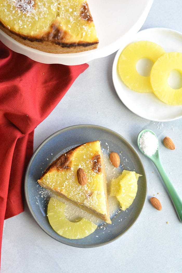 This Almond Flour Upside Down Pineapple Cake is Paleo, dairy-free and simple to make! A pineapple flavored cake that's perfect for any season. Paleo + Gluten Free