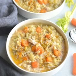 Instant Pot Turmeric Chicken Rice Soup is the best traditional soup made quickly in a pressure cooker. It's light, wholesome and has an anti-inflammatory boost. A simple, healthy and nutritious meal. Gluten Free + Low Calorie