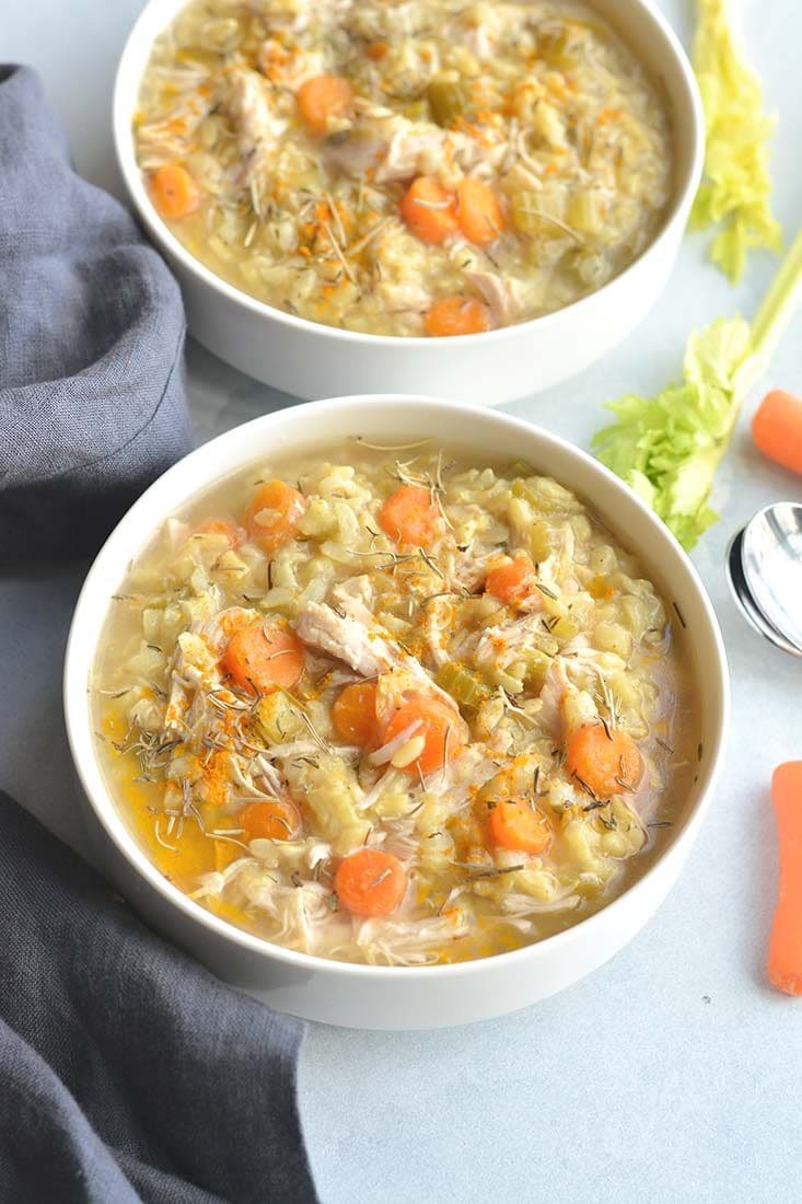 Instant Pot Turmeric Chicken Rice Soup {GF, Low Cal} - Skinny Fitalicious®