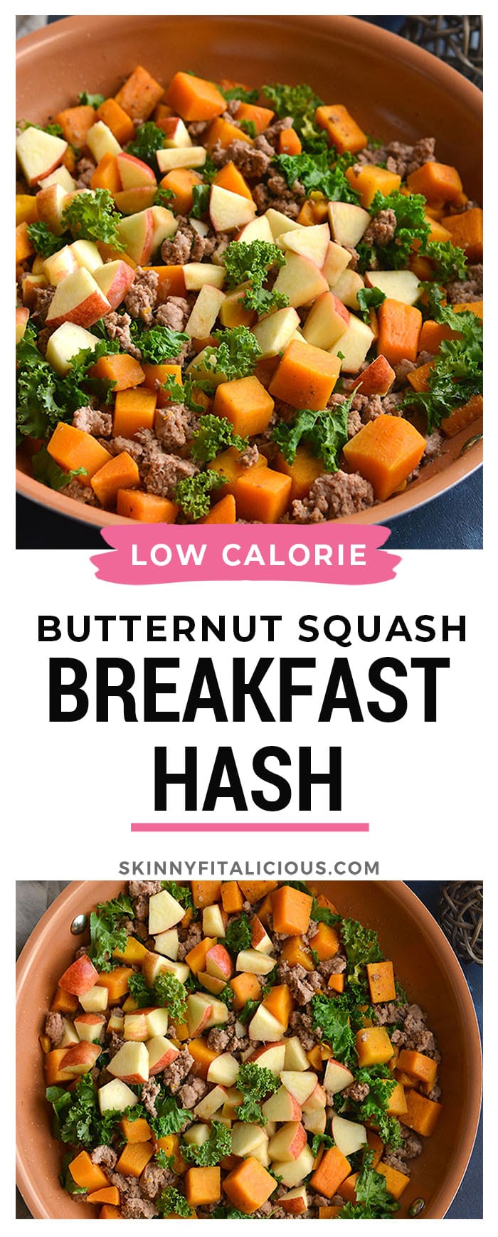 This Butternut Squash Breakfast Hash is loaded with nourishment and has the perfect balance of sweet and savory flavors. High protein, this is a delicious breakfast without the eggs! Whole30 + Paleo + Gluten Free + Low Calorie