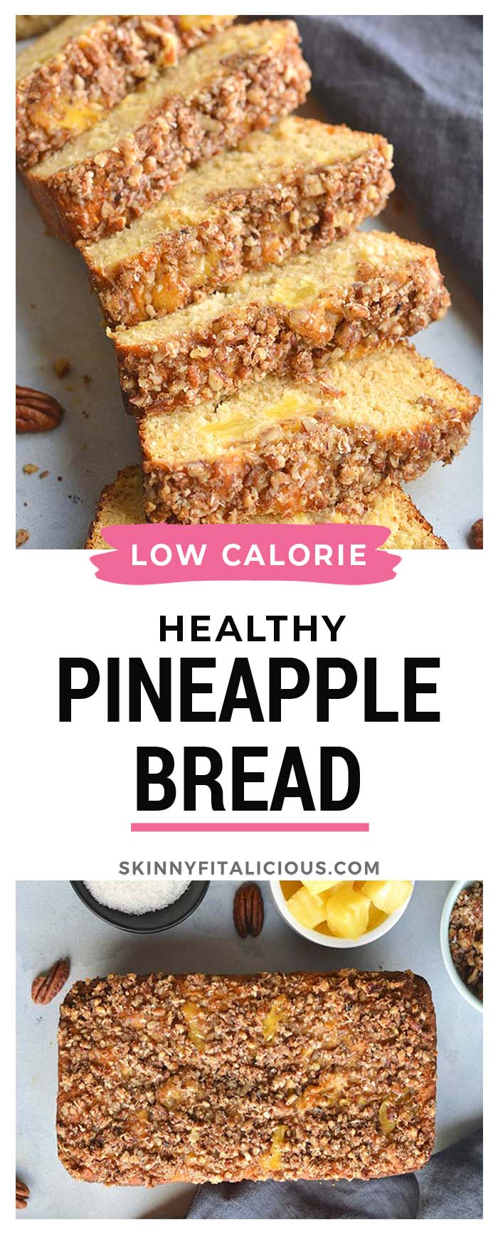 Healthy Coconut Pineapple Bread is a simple, wholesome Paleo breakfast or dessert. Pineapple chunks nestled in warm, baked bread with a sweet pecan topping.