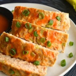 Low Carb Buffalo Chicken Meatloaf, a lighter traditional comfort food made healthier! Made sugar free with almond flour and tastes like mom's meatloaf. Easy to make and better for you.
