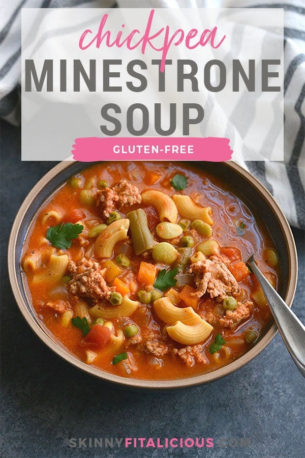 This High Protein Chickpea Minestrone Soup is the best Instant Pot or slow cooker soup! Simple, healthy, delicious and nutritious. Get ready for an amazing tasting soup! Gluten Free + Low Calorie