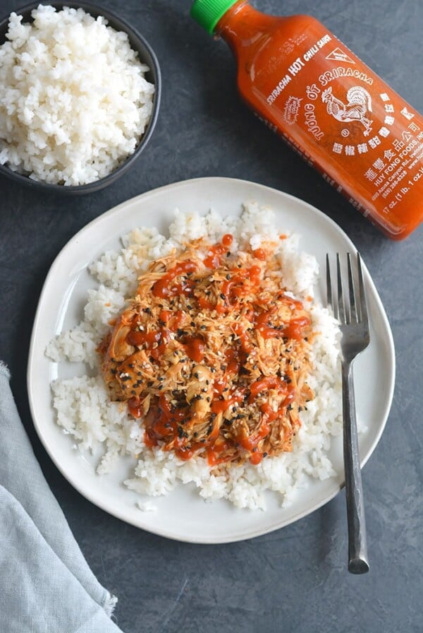 This Everything Bagel Sriracha Chicken recipe is packed with flavor and so simple! Made in an Instant Pot in 30 minutes and so versatile. Pair with rice, add to a salad, sandwich or wrap for a quick meal! Gluten Free + Low Calorie