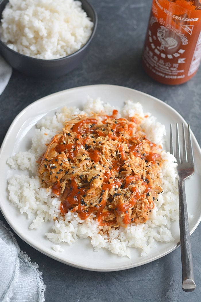 This Everything Bagel Sriracha Chicken recipe is packed with flavor and so simple! Made in an Instant Pot in 30 minutes and so versatile. Pair with rice, add to a salad, sandwich or wrap for a quick meal! Gluten Free + Low Calorie