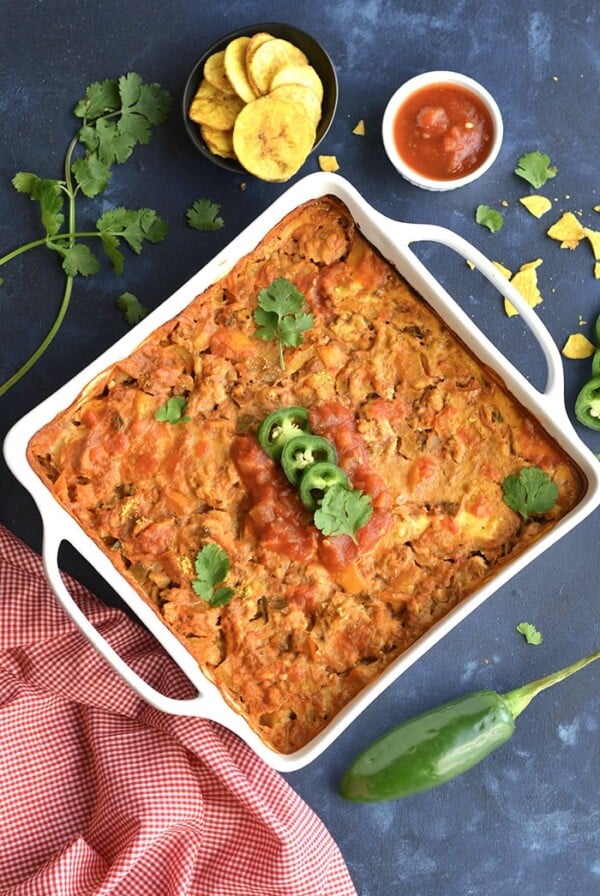 Low Carb Taco Salsa Casserole is a wholesome, protein packed meal with a kick! Super easy to make ahead, delicious and family approved! Low Carb + Paleo + Low Calorie + Gluten Free