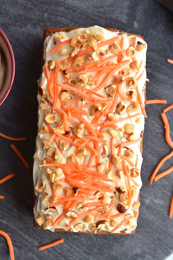 Gluten Free Banana Carrot Cake Bread is a healthier, refined sugar free bread the whole family will love! A one bowl recipe with a few simple ingredients. A wholesome bread for snacking that doubles as a healthier dessert. Gluten Free + Low Calorie