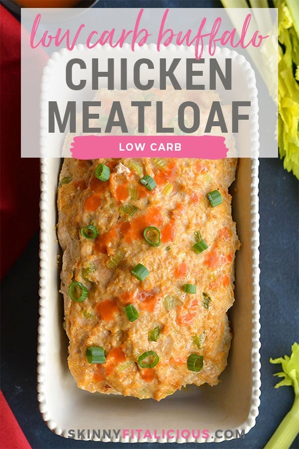 Low Carb Buffalo Chicken Meatloaf, a lighter traditional comfort food made healthier! Made sugar free with almond flour and tastes like mom's meatloaf. Easy to make and better for you. Low Carb + Paleo + Gluten Free + Low Calorie