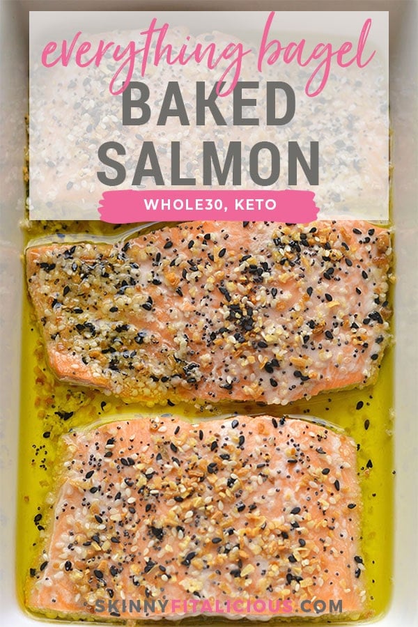 Everything Bagel Salmon! A healthy fish recipe that's Whole30 compliant and baked in 20 minutes. A quick and easy meal that is easy and delicious. Low Carb + Paleo + Whole30 + Keto + Gluten Free + Low Calorie