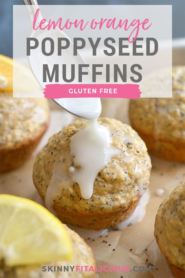  Lemon Orange Poppyseed Muffins! Lightly sweetened, creamy and bursting with citrus flavor. These muffins are quick to make, super soft and are a healthier treat! Gluten Free + Low Calorie