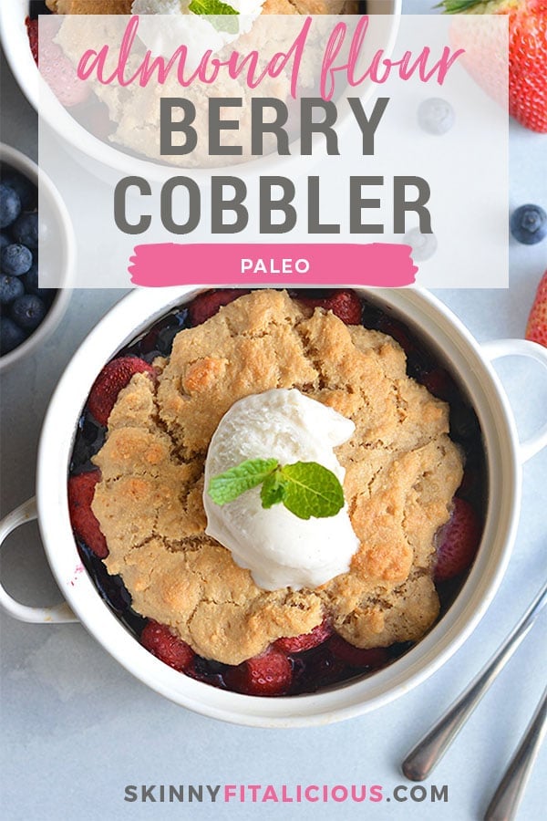 Paleo Berry Cobbler! An irresistible dessert with a delicious almond flour topping! Dairy free, Vegan friendly, easy to make and customize too!