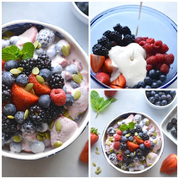 Coconut Greek Yogurt Fruit Salad {GF, Low Cal, Vegan, Paleo} Skinny