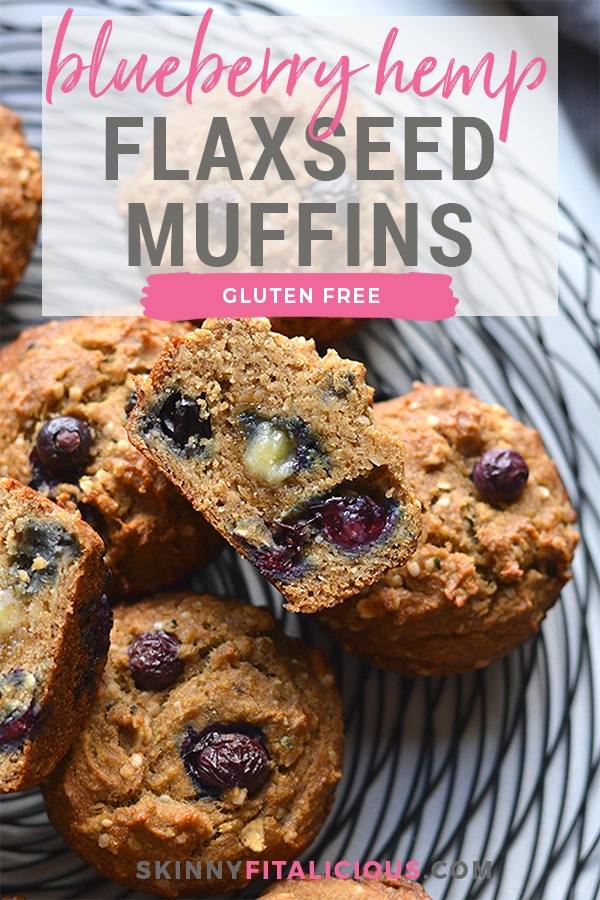 These Blueberry Hemp Flaxseed Muffins make a delicious low sugar, gluten free and low calorie treat! A lighter muffin made with whole grains, flax, hemp hearts with fresh blueberries. Start your day with this muffin recipe or take them with you for a sweet treat on the go. 