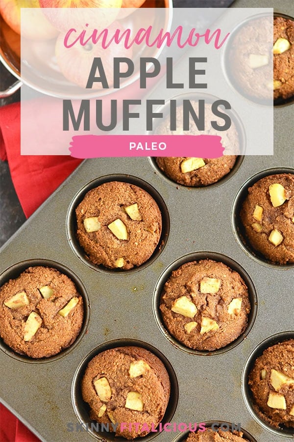 Warm Paleo Apple Cinnamon Muffins bursting with natural sweetness! Made with almond flour, these muffins are thick, hearty & make the perfect single-serve dessert or snack! Gluten Free + Low Calorie + Paleo
