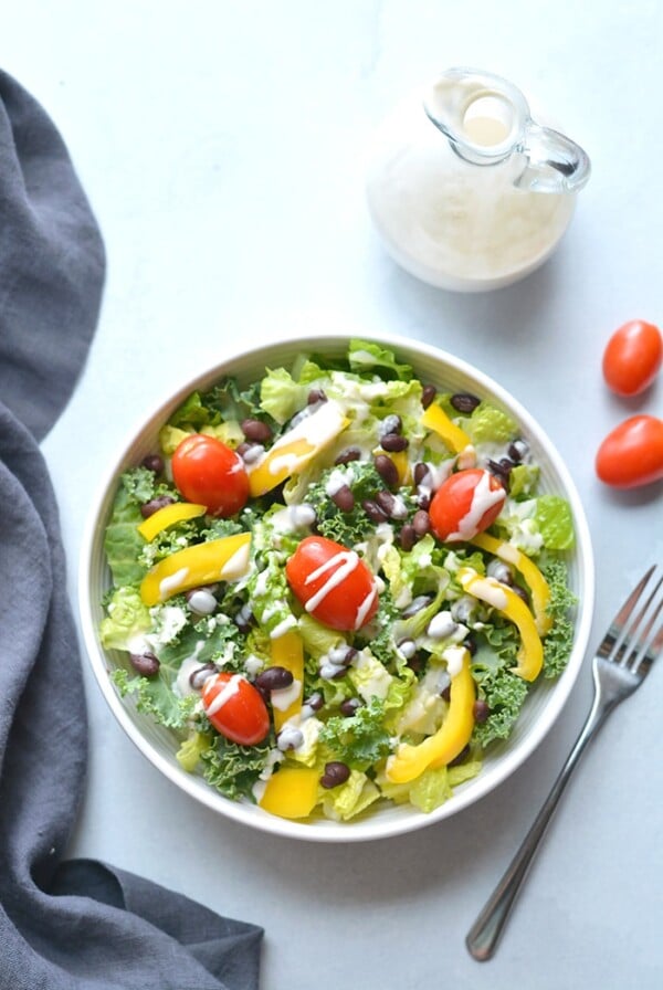 Healthy Greek Yogurt Cesar Dressing! A classic Cesar dressing that's made lighter, gluten free and higher in protein to dress your salads!