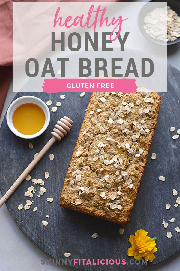 Gluten Free Honey Oat Bread made flourless with simple ingredients and lightly sweetened with honey. A delicious gluten free bread made in one bowl. Gluten Free + Low Calorie