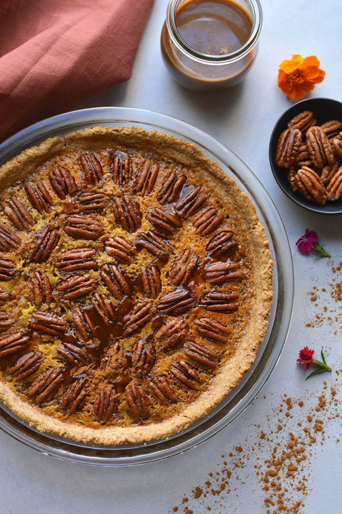 Healthy pecan pie on a table.