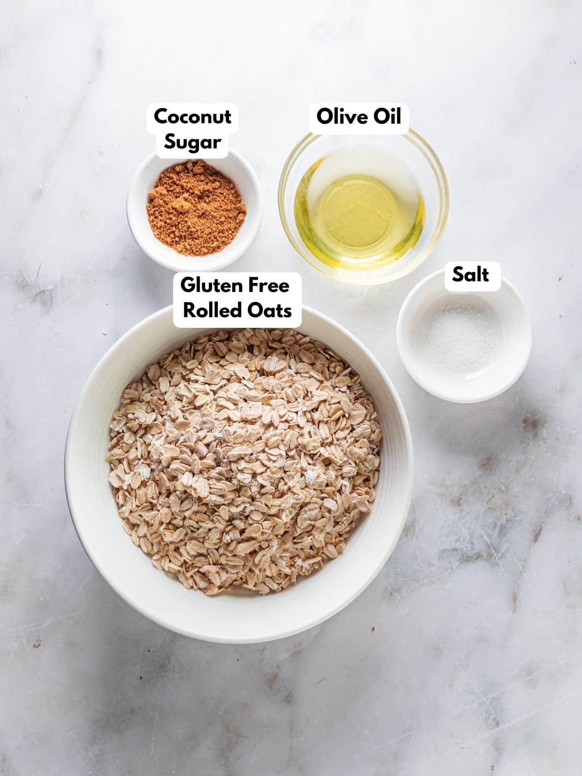 Ingredients for making this healthy pie crust recipe in bowls.