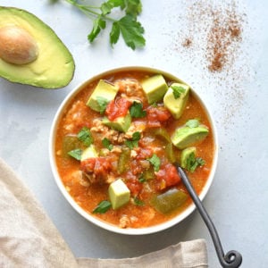 Instant Pot Taco Soup made lighter with healthy, real food ingredients. Sour creams makes this easy soup recipe creamy and it's ready in just 30-minutes in a pressure cooker. Low Carb + Gluten Free + Low Calorie