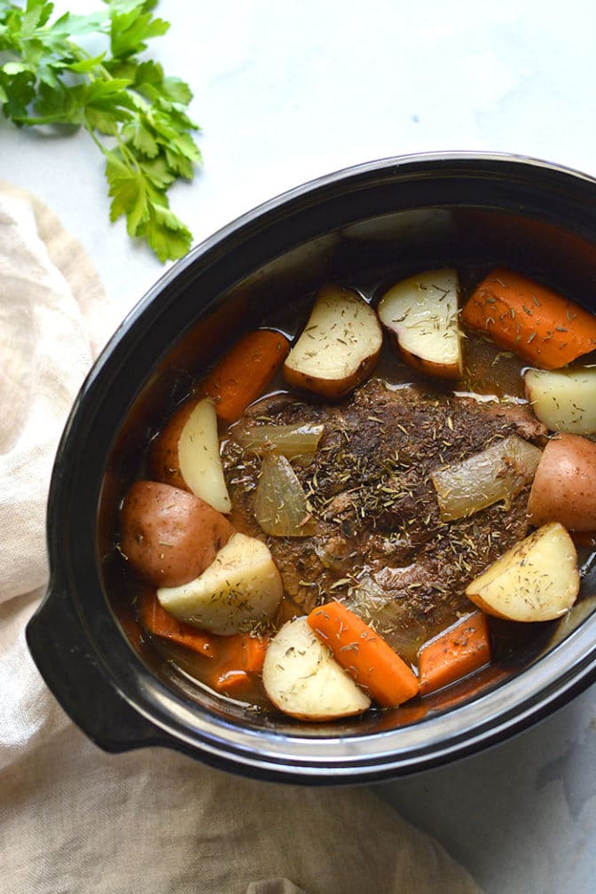 Healthy Crockpot Pot Roast {GF, Low Cal} Skinny Fitalicious®