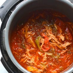 This Instant Pot Chicken and Peppers recipe is an easy 30-minute meal made with just 4 ingredients. Flavorful, low in calories and big on taste! Serve over rice, pasta, cauliflower rice or over a salad. A quick and versatile weeknight meal! Gluten Free + Low Calorie + Paleo