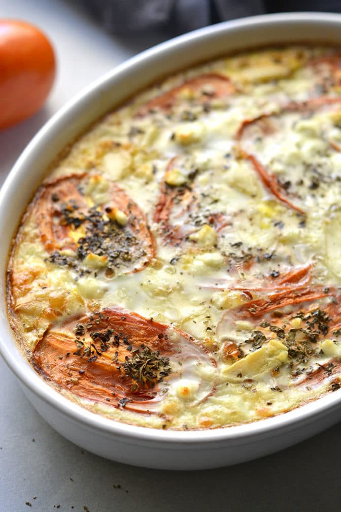Cheesy Roasted Tomato Egg Bake {GF, Low Cal, Low Carb} Skinny