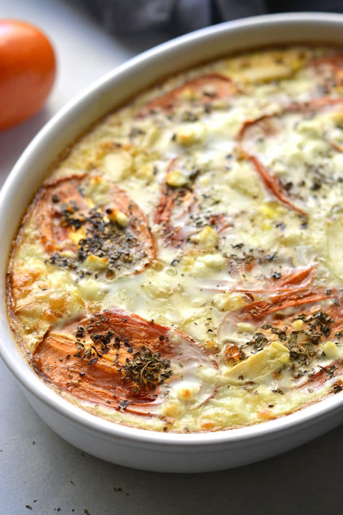 Cheesy Roasted Tomato Egg Bake {GF, Low Cal, Low Carb} Skinny