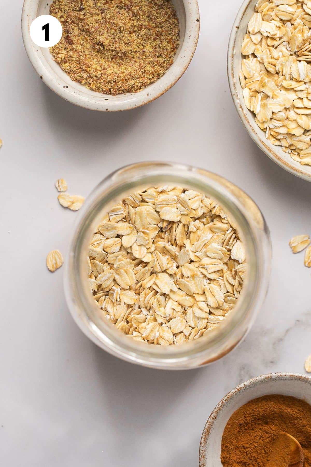 Rolled oats placed in a jar.