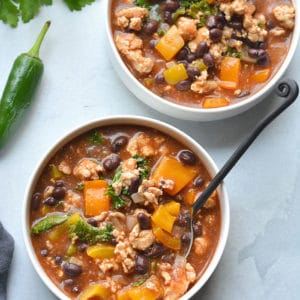 This hearty Turkey Kale Enchilada Soup is packed with flavor, nutrient rich foods and tons of flavor. A low calorie meal that comes together in 30 minutes! Gluten Free + Low Calorie