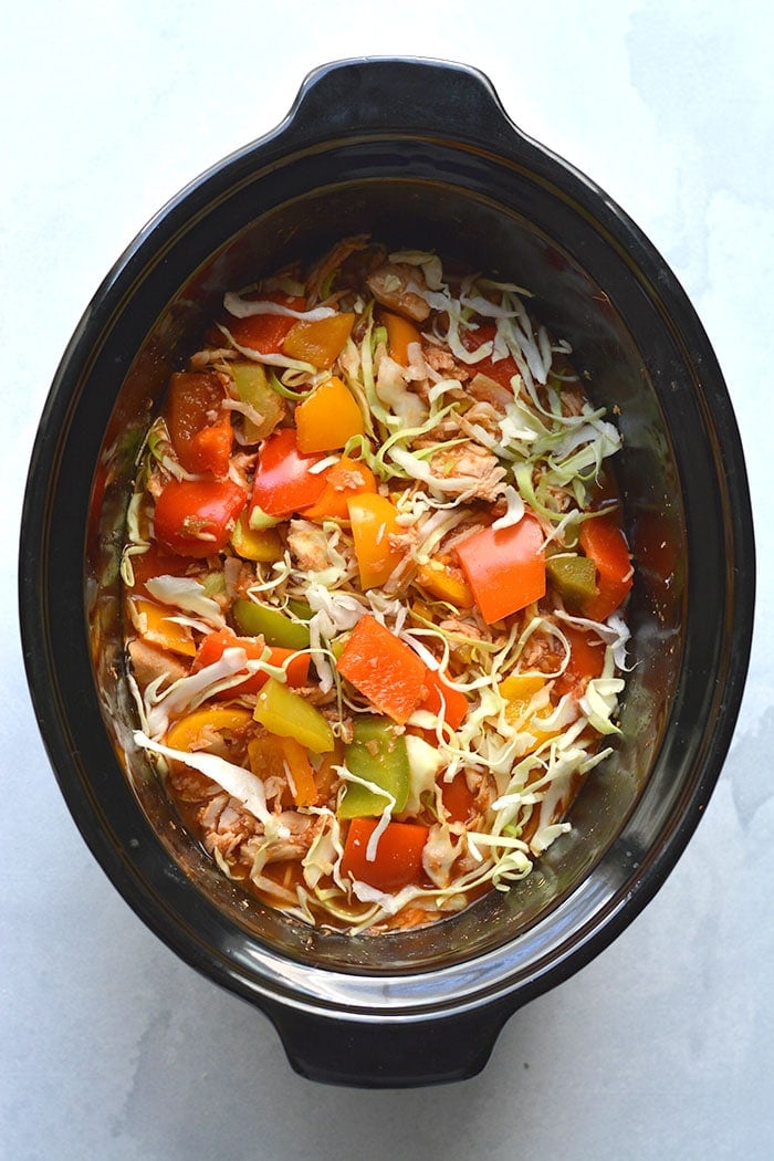 Easy Healthy Crockpot Salsa Chicken! The best shredded chicken recipe for a simple meal prep or low calorie wholesome dinners or lunches. Low Calorie + Gluten Free + Paleo
