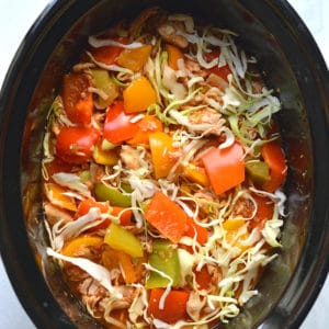 Easy Healthy Crockpot Salsa Chicken! The best shredded chicken recipe for a simple meal prep or low calorie wholesome dinners or lunches. Low Calorie + Gluten Free + Paleo
