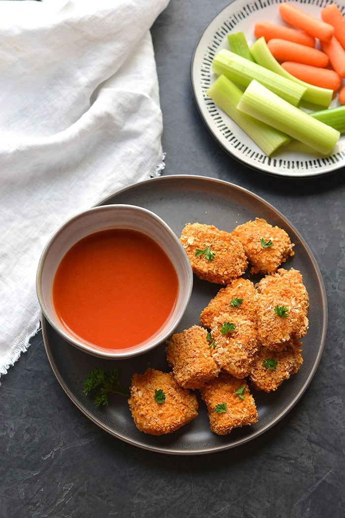 chicken and buffalo sauce on a plate